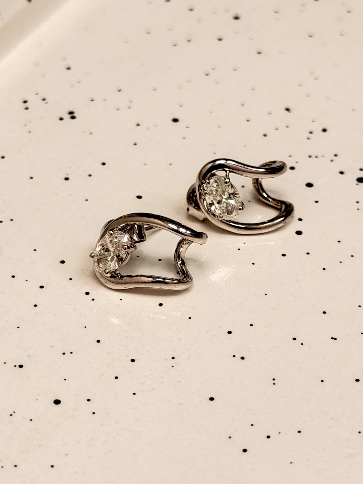 Lab Grown Diamond Huggie Earrings, Oval 0.79 ct 9K White Gold