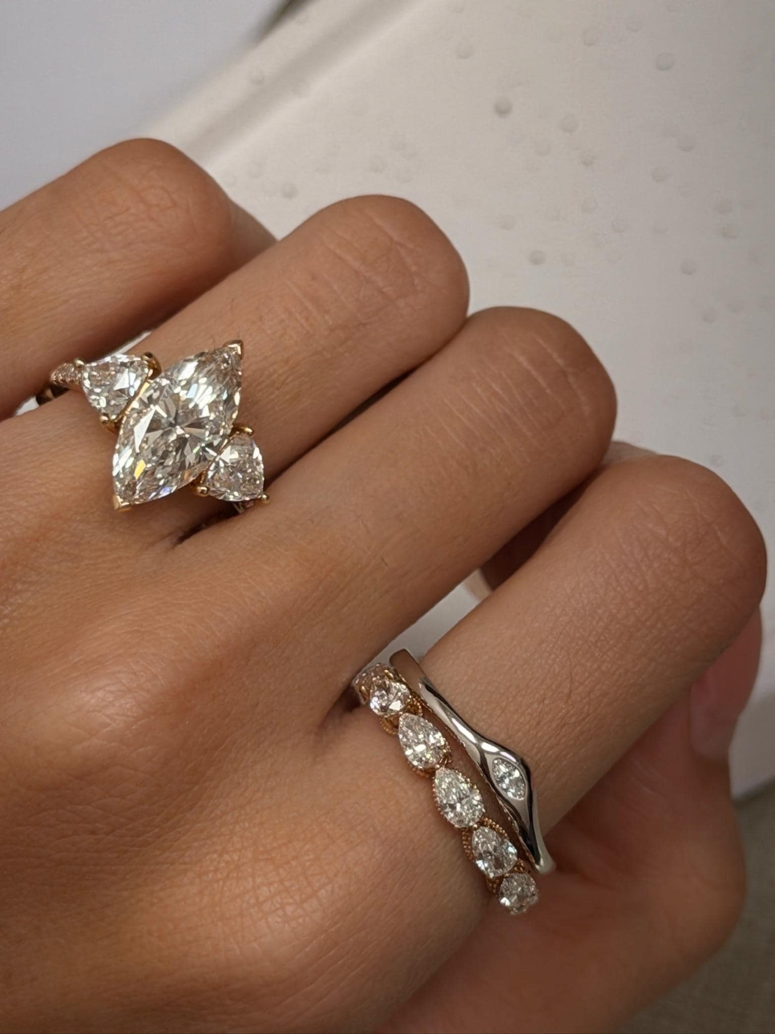 Marquise Lab Grown Diamond Ring 925 Sterling Silver Curved Band
