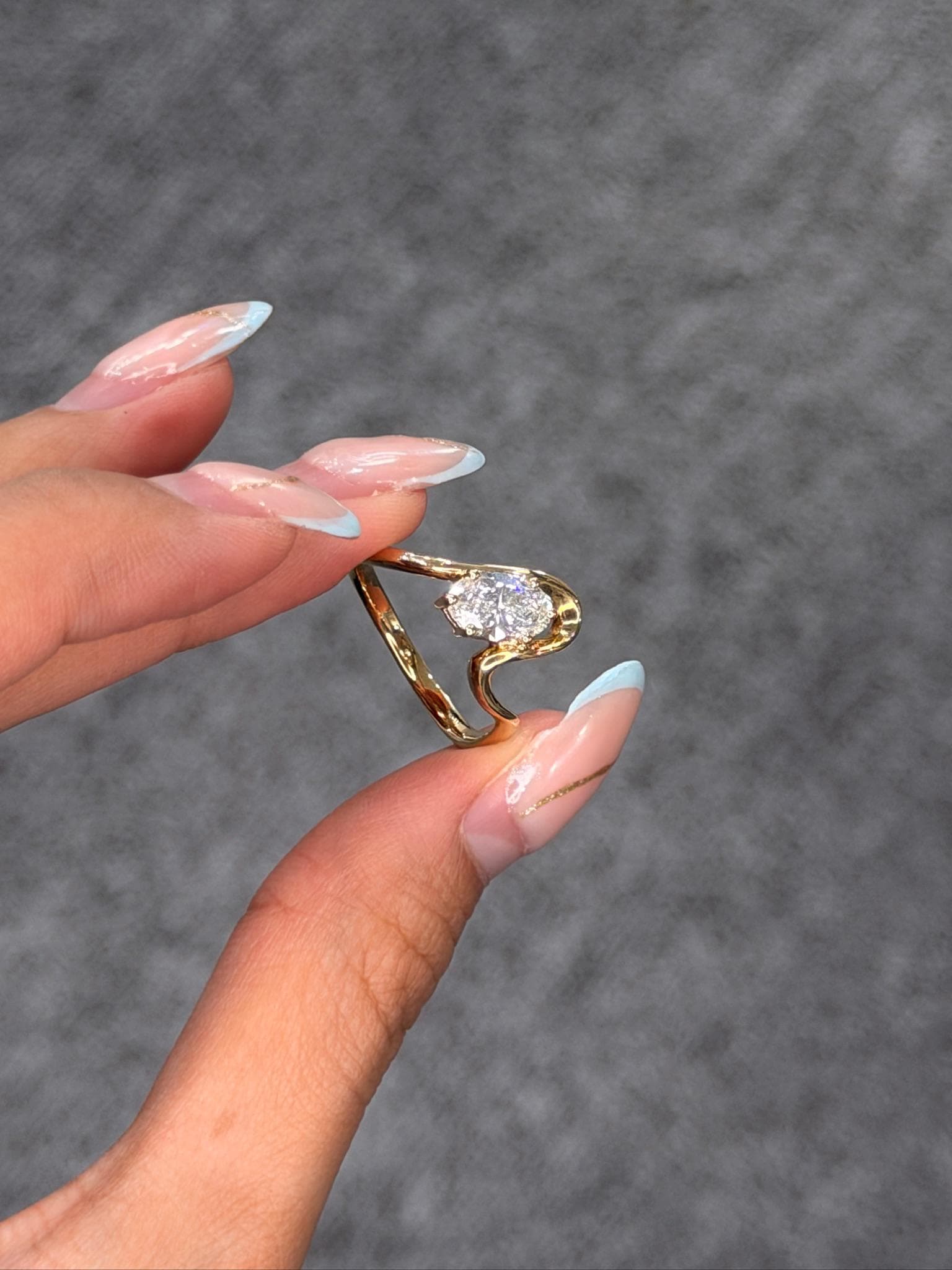 1.05 ct Oval Lab Grown Diamond Ring 9K Yellow Gold Wave Band