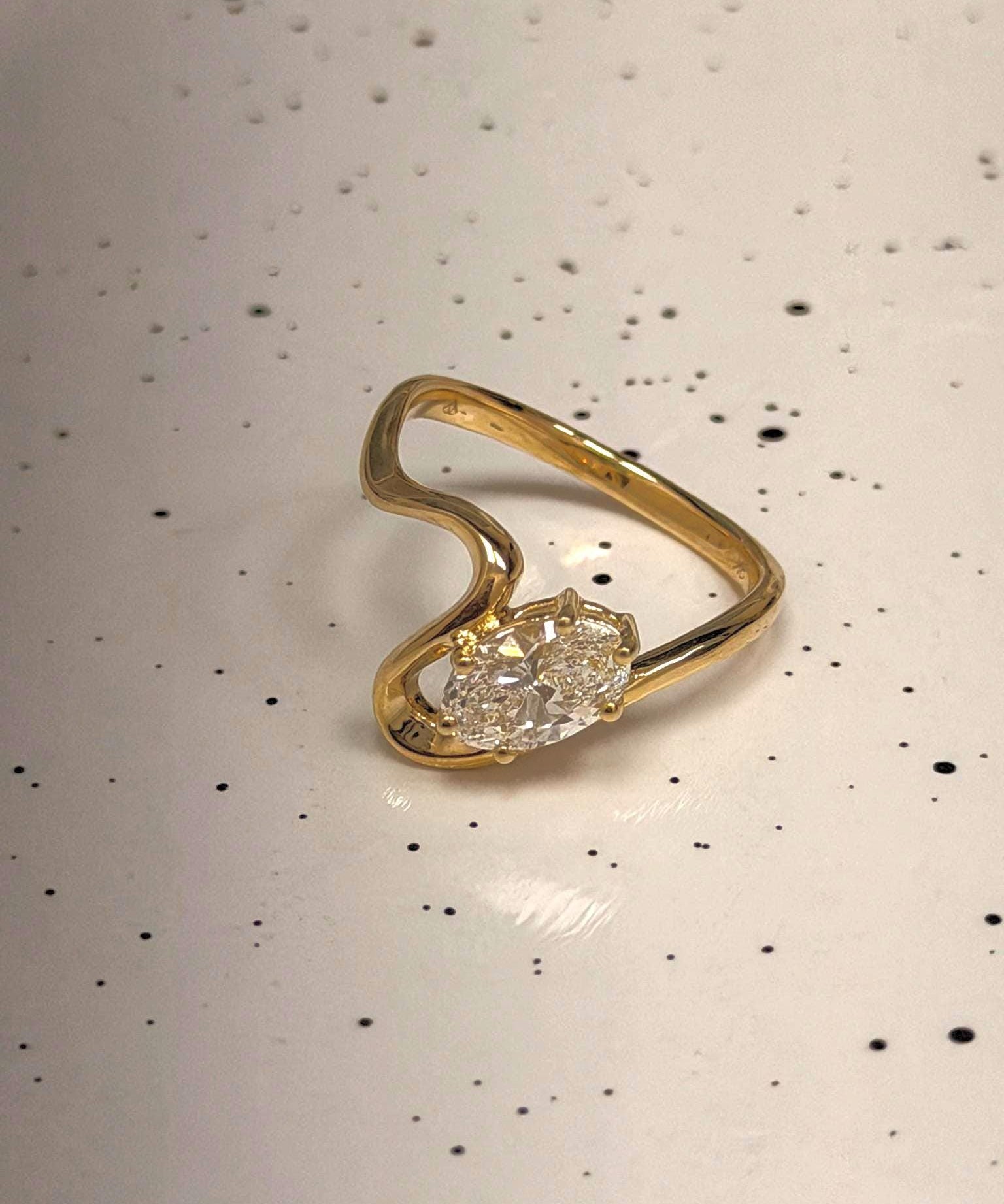 1.05 ct Oval Lab Grown Diamond Ring 9K Yellow Gold Wave Band