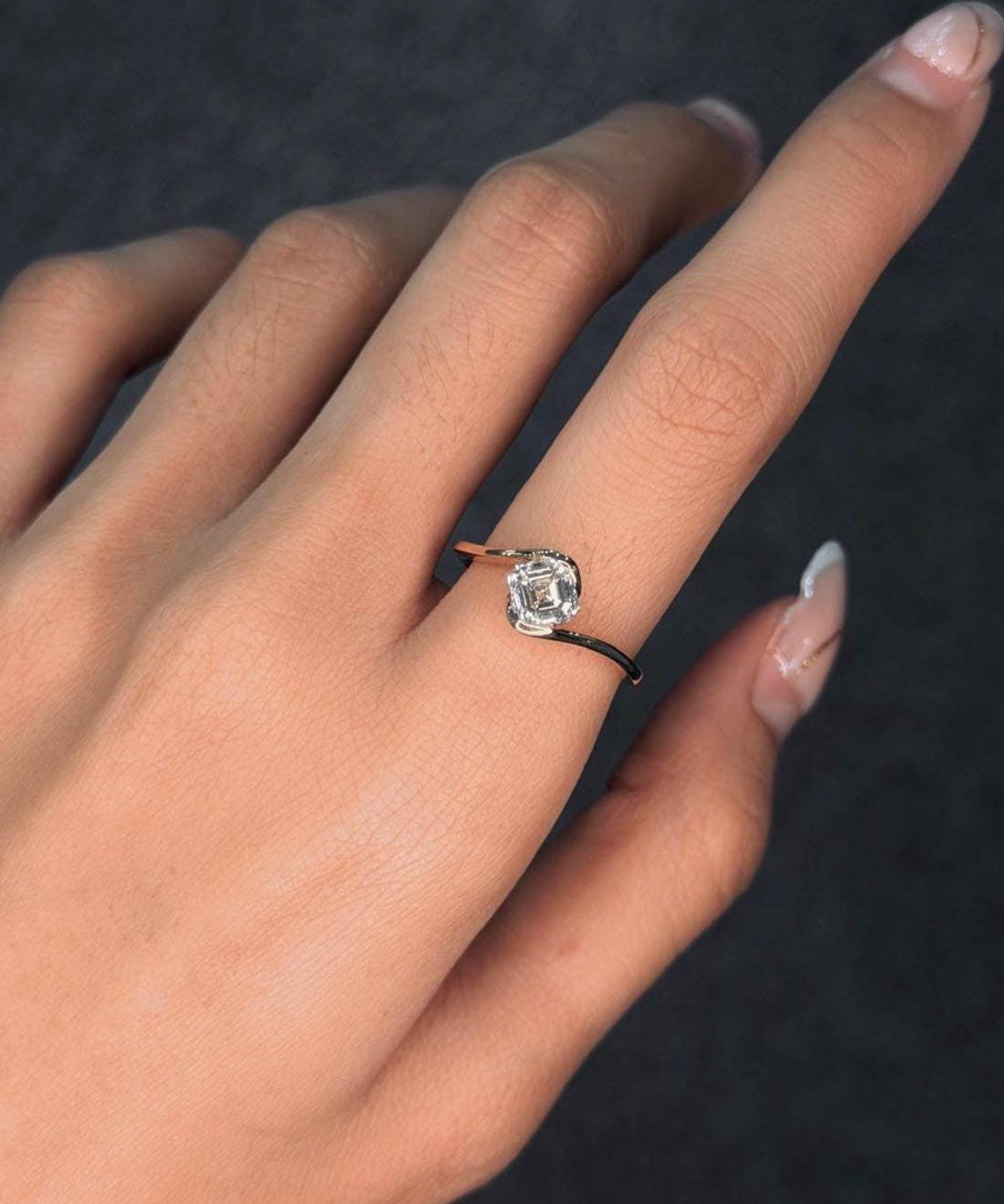 1.02 ct Asscher Lab Grown Diamond Ring 9K Yellow Gold Bypass
