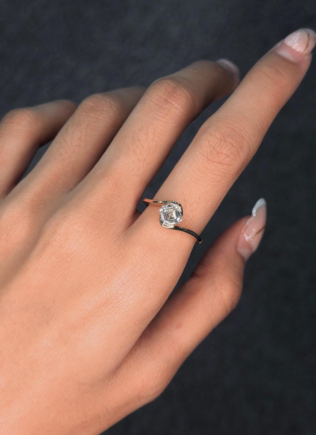 1.02 ct Asscher Lab Grown Diamond Ring 9K Yellow Gold Bypass