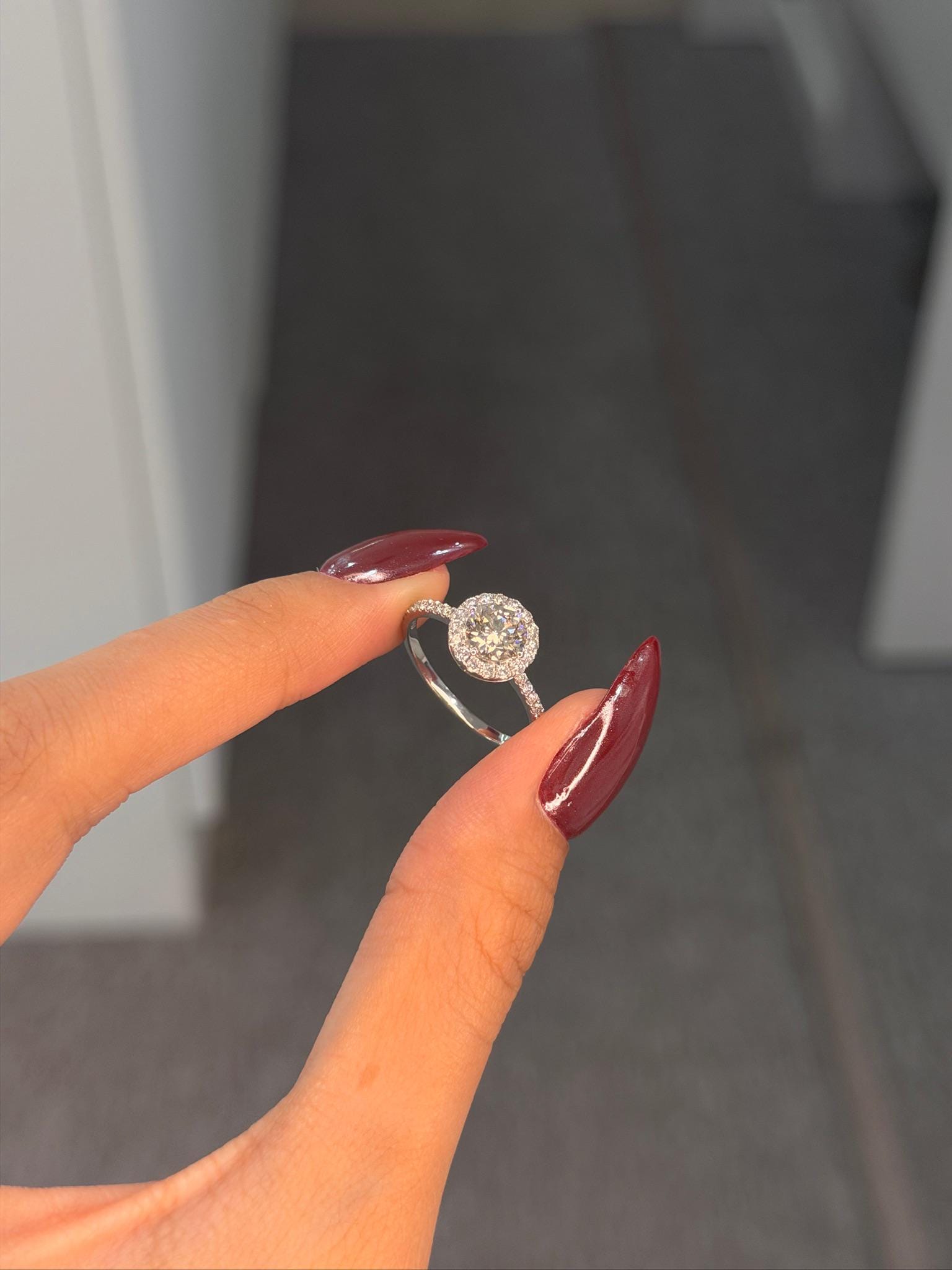 1 ct Round Lab Grown Diamond Halo Engagement Ring 14K White Gold